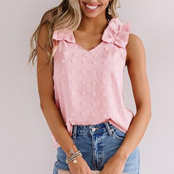 Tank Top Pink Ruffle Swiss Dot 2XL 18 - Picture 2 of 10